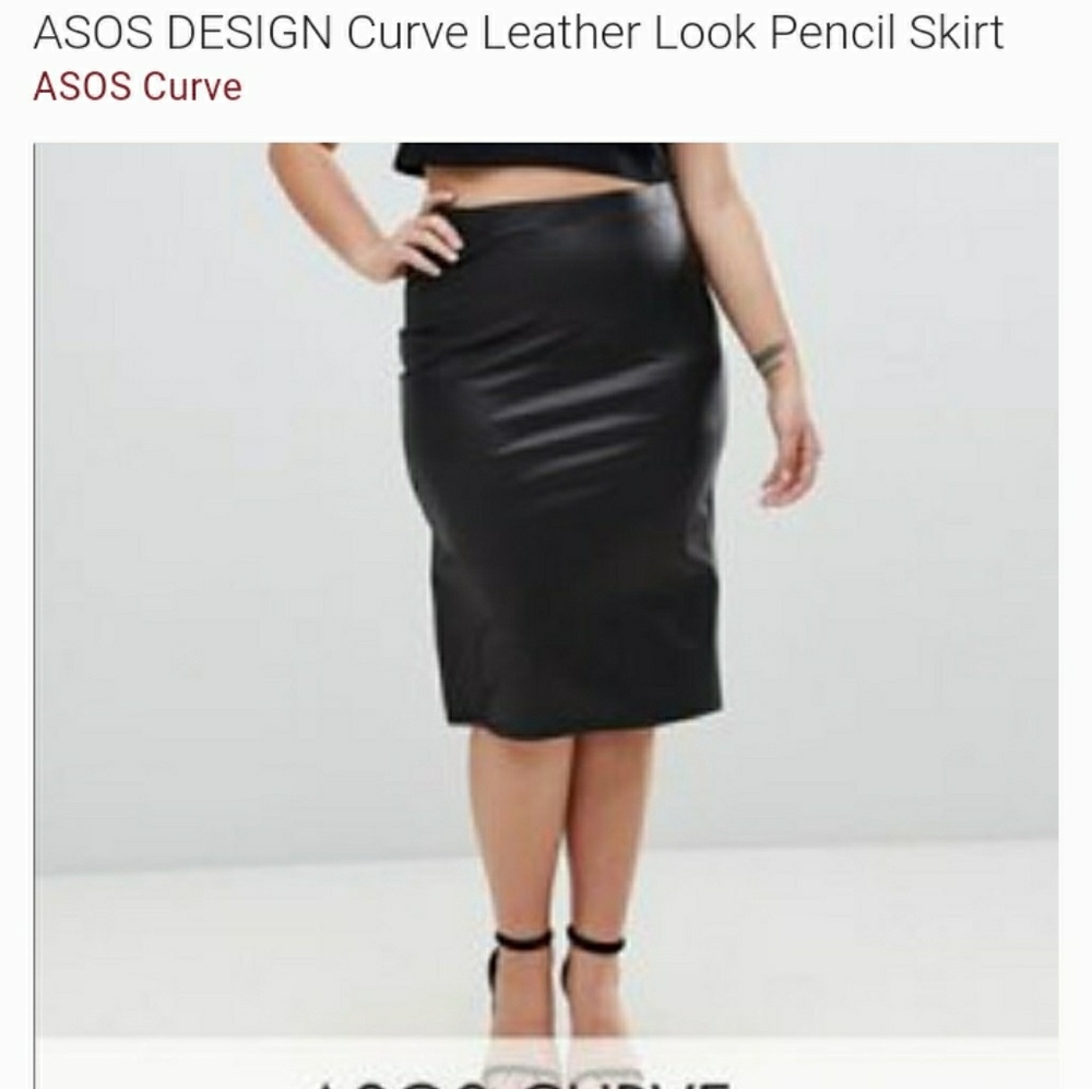 Leather look pencil skirt with slit